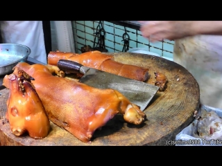 Уличная еда гонконга рубка поросят, уток, голубей, кур в шам шуй hong kong street food chopping piglets, ducks, pigeons, chick