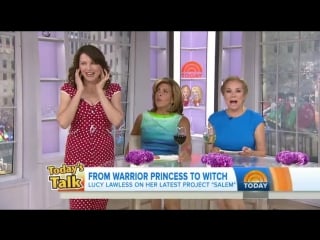 Lucy lawless on the today show lucy brings klg, hoda a winesday treat