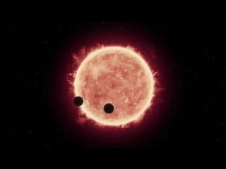 Animation of two earth sized worlds transiting red dwarf star