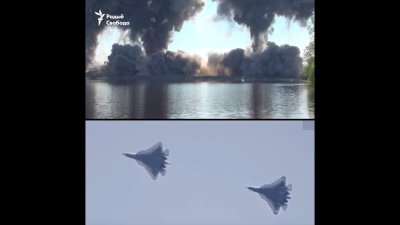 Фэйк расейцы паказалі, як новыя зьнішчальнікі разбамбілі мост цераз прыпяць