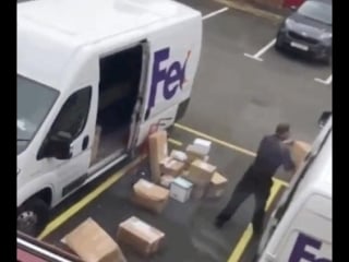 Fedex guy is pissed off because he has to work late