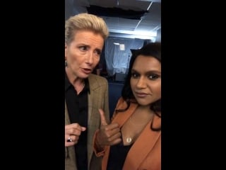 Emma thompson and mindy kaling on set “late night “