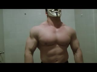 Ninja tyler bodybuilder natural pecs and abs muscle flexing