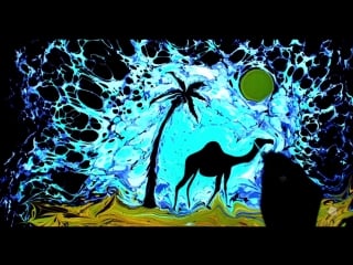 Garip ay ebru art on dark water