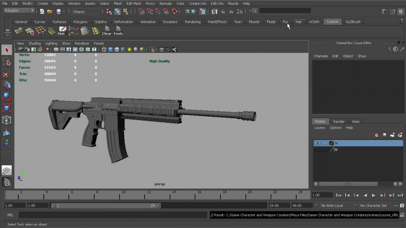 2 character and weapon modeling examining the assault rifle model