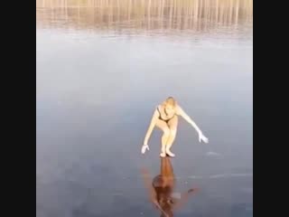 Girl in her underwear tries cannon balling into frozen pond, what could go wrong! (video) thechive