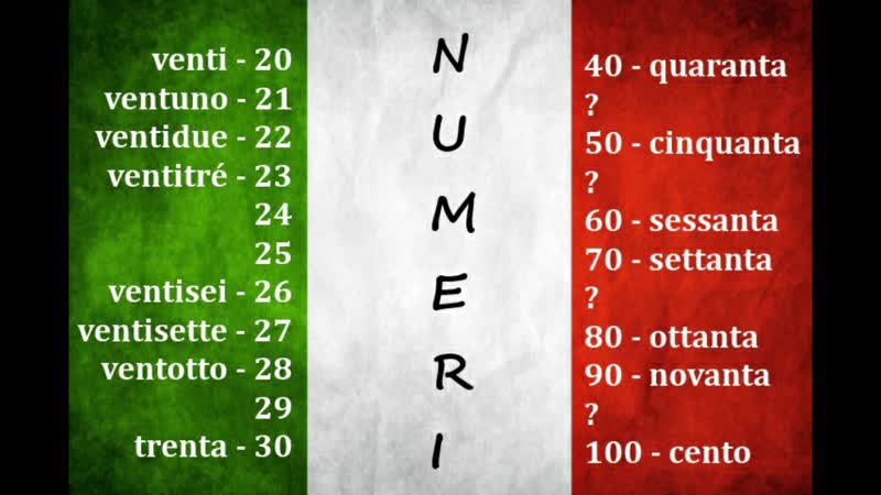 I numeri da 20 a 100