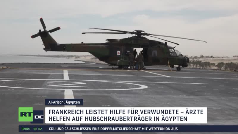 Französischer hubschrauberträger in ägypten versorgt verwundete aus gaza