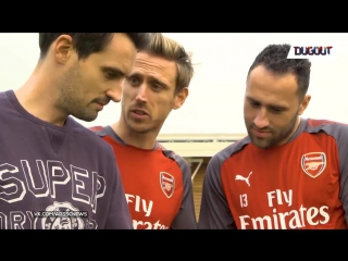 Nacho, jack wilshere, david ospina try the backspin goal challenge