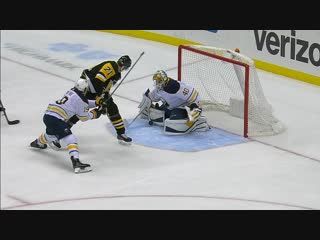 Evgeni malkin dangles between legs but cant beat carter hutton