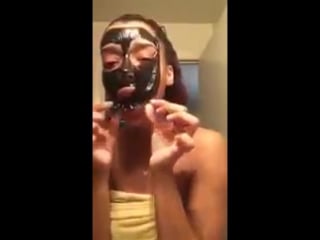 Girl scream as she rips charcoal mask off her face