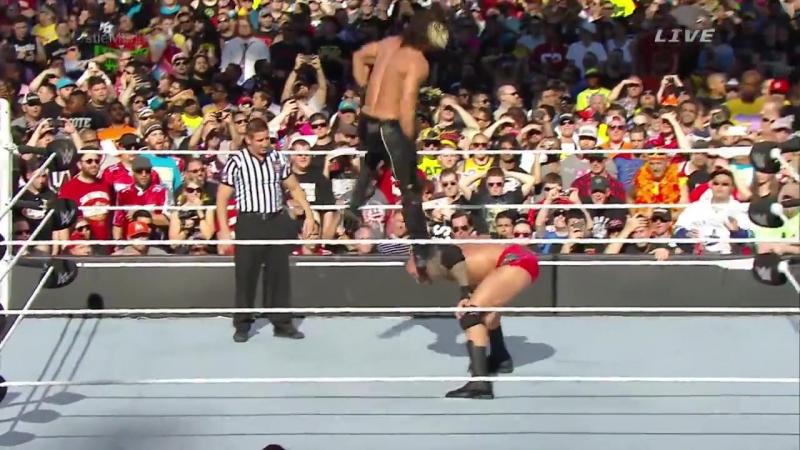 Randy orton vs seth rollins mid air rko wm xxxi