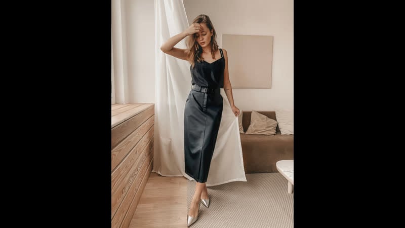 Блестящий топ + юбка из экокожи