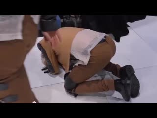 Minhyuks reaction backstage after accidentally ripping his shirt during alligator live