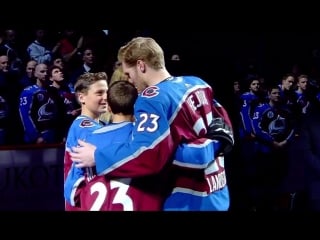 Avs celebrate milan hejduk jan 6, 2018