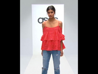 Y a s off shoulder ruffle dotty top