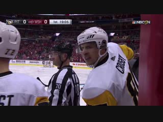 Sidney crosby and alex ovechkin continuing the rivalry with some exchanges from the bench