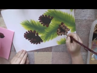 Christmas art, paint a christmas tree with cones, double stroke, irishkalia