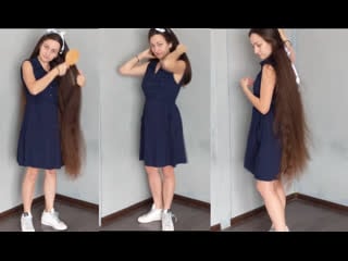 I try hairstyles using a ribbon combing super long hair, hairstyle masking long,