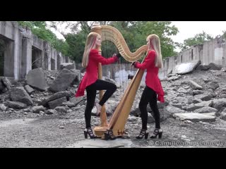 Metallica “one” 2 girls 1 harp (harp twins) harp metal