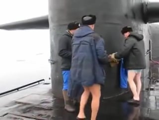 Bathing russian submarine officers at synthetics