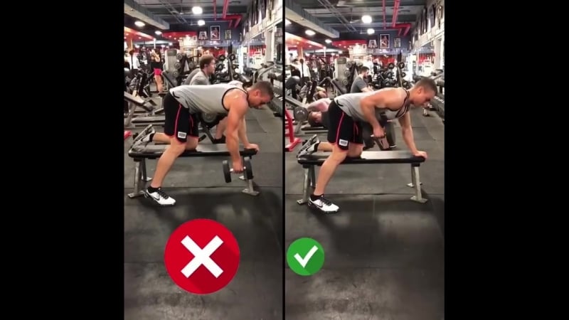 Тяга гантели в наклоне к поясу