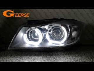 For bmw 3 series e90 e91 2006 2008 xenon headlight excellent dtm m4 style led angel eyes kit dual white amber switchback