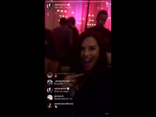 Adriana lima & lais riberio singing along to ‘only angel’ at the #vsfashionshow viewing party