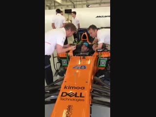 Hendrick motorsports the @mclarenf1 team gets @jimmiejohnson comfortable in his seat before he takes off for a drive later tod