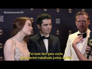 Goldenglobenatnt entrevista com emma stone, damian chazelle e ryan gosling