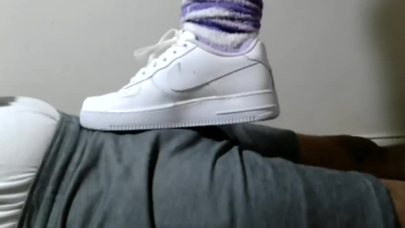 Shoejob teasing in white nike air force 1s low cut