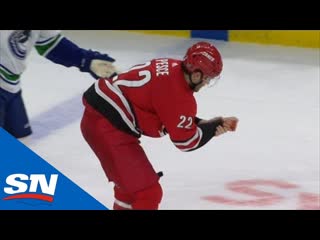 Brett pesce cut on the wrist after blocking slap shot