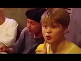 Jimin ordered one more bottle of soju drink to staff like whispering cute @bts twt ️