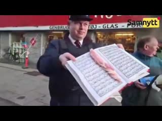 The koran marinated with bacon & burned in a goat fucking residential area by danish islam critical party stram kurs