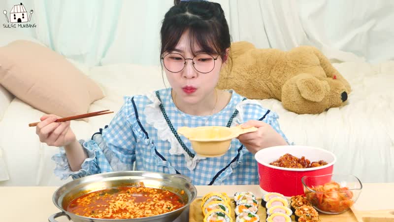[설기양sulgi] asmr mukbang| 직접 만든 진짬뽕 양념치킨 김밥 먹방 &amp; 레시피 fried chicken and fire noodles eating
