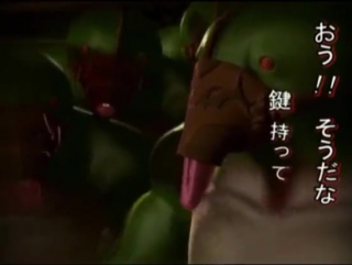 Young girl gets fucked in mouth and pussy by a green monster