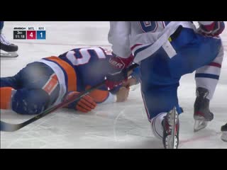 Johnny boychuk takes a skate to the eye and leaves ice in a panic