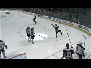 Oliver bjorkstrand fights off dmitry kulikov and then sneaks goal by laurent brossoit