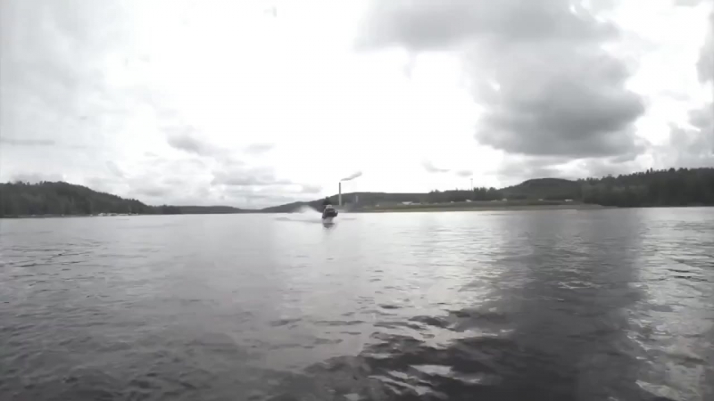 Snowmobile wheelies on water