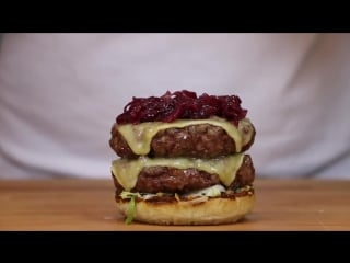 Double rib eye steak burger grilled on the napoleon travelq pro