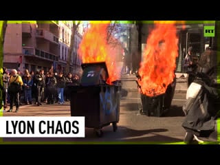Water cannons deployed as protesters demonstrate against pension reform in france