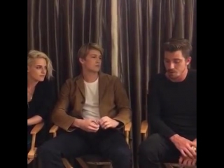 Kristen stewart, garrett hedlund, and joe alwyn fblive (15/10)