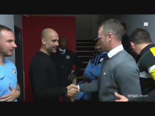 Total respect as newport manager mike flynn meets pep guardiola in the tunnel 👏