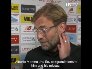 Jürgen klopp congratulates alberto moreno