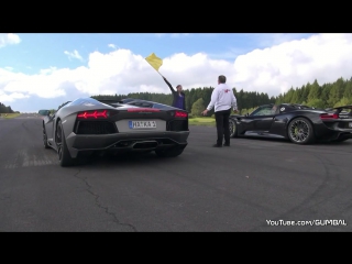 Porsche 918 spyder vs lamborghini aventador pirelli edition launch control!