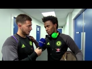 Funny! players react to beautiful goals hazard interviews willian, costa and