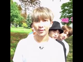 Namjoon throughout the entire stare at the camera 15 secs without blinking mission look at the smiles he lets out his little pos