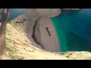 600 foot insane rope swing over shipwreck!!! in greece in 4k!