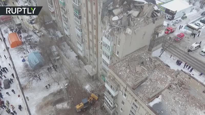 Беспилотник заснял последствия взрыва газа в жилом доме города шахты {14 01 2019}