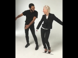 Gillian anderson on instagram teaching peterluxhair the floss on my lookbook shoot